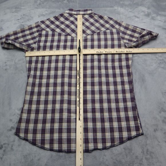 Wrangler Shirt Mens Medium Blue Red Plaid Pearl Snap Western Workwear Button Up - Picture 3 of 14